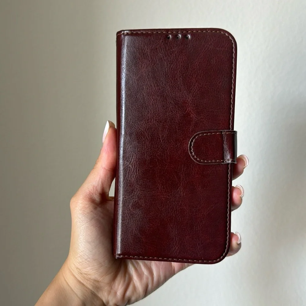 Faux Leather Brown Apple Phone Case/Wallet (iPhone 14 Pro Max)